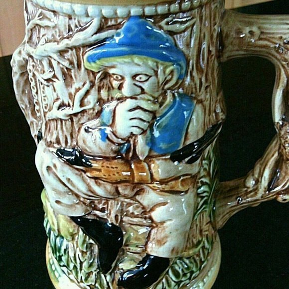 German Beer Stein Vintage Tankard Bar Mug Woodsman Forest Tree House Home Drinks - Picture 2 of 16